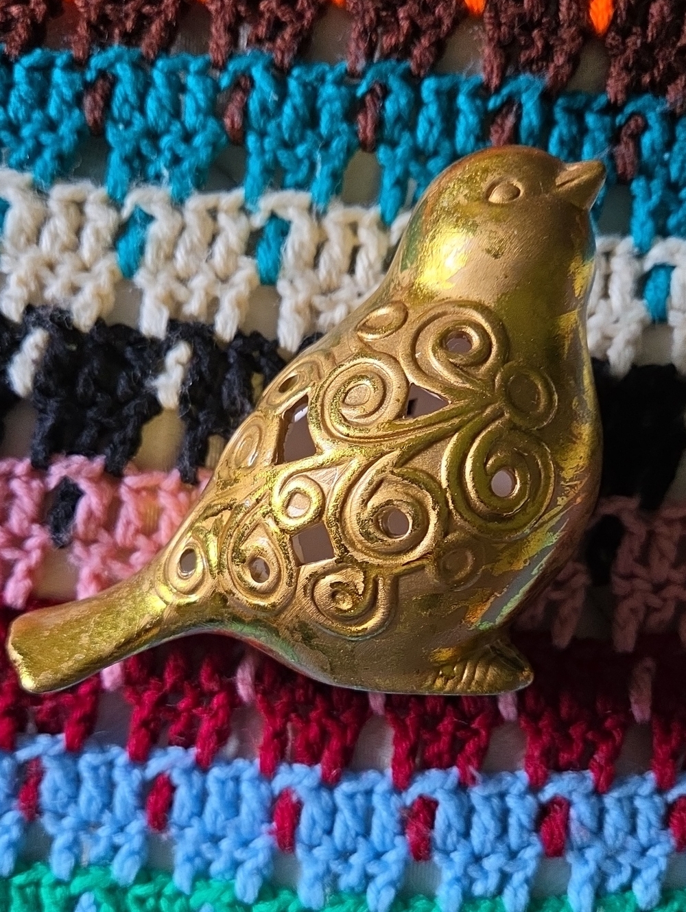 Decorative Ceramic Golden Bird Figurine.